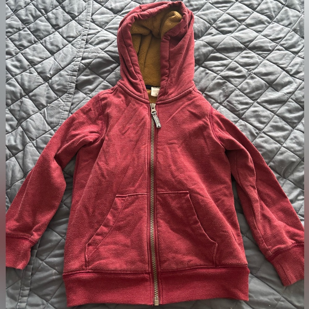 Carter's Burgundy Kids Hoodie Zip-Up Warm Fuzzy Jacket, Size 5